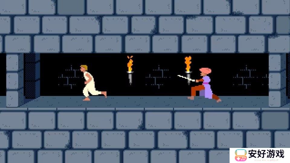 1990 年 PC 版《波斯王子》中，王子逃离一名守卫。